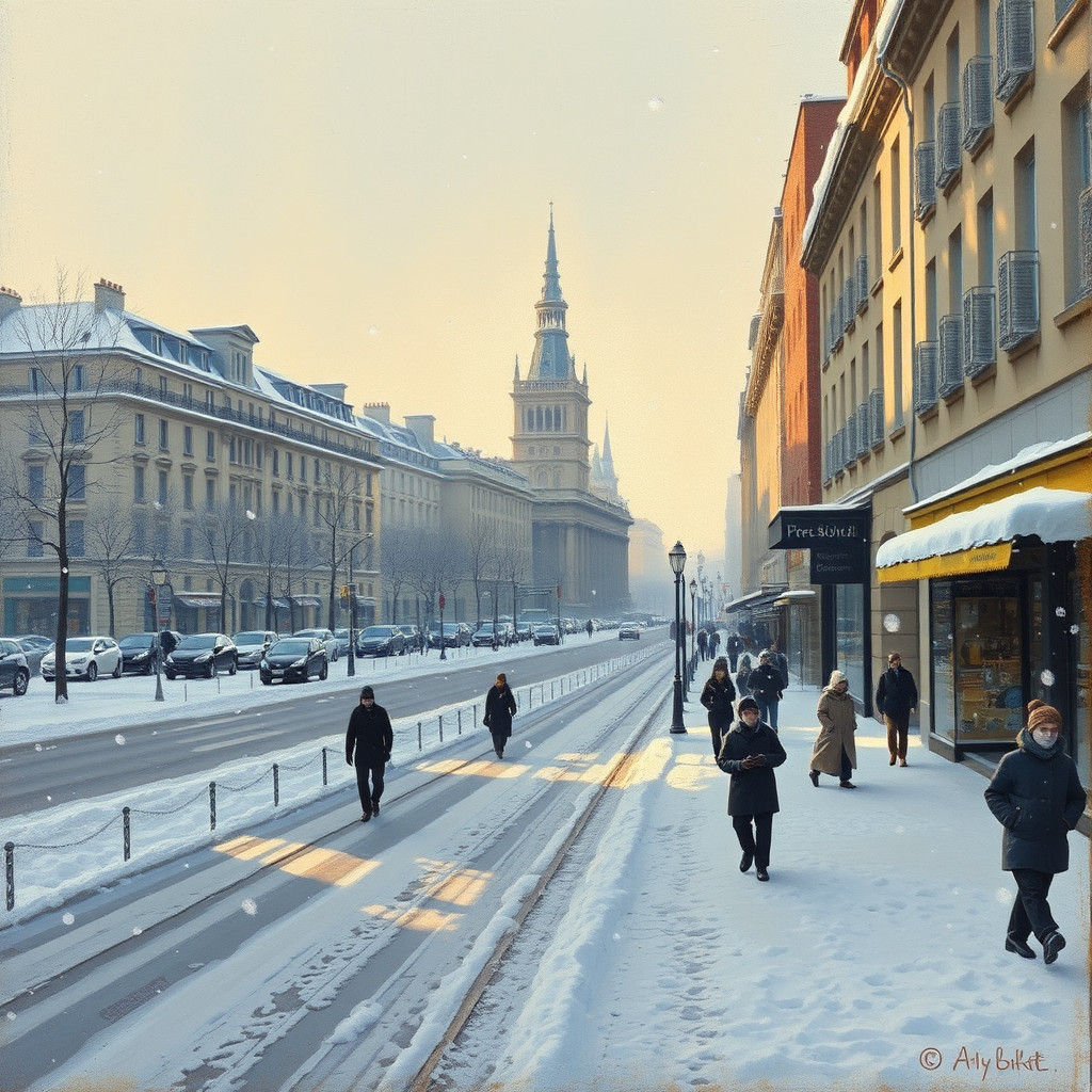 Winter Cityscape in Impressionist Style