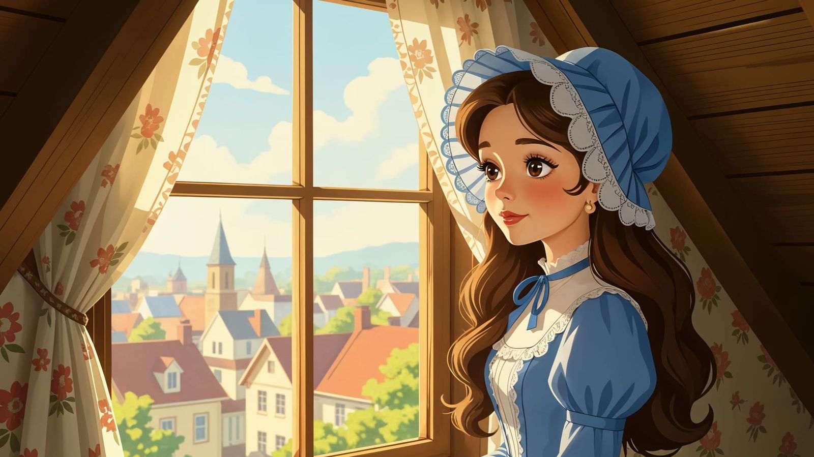 Nostalgic Victorian Girl Gazes From Attic Window