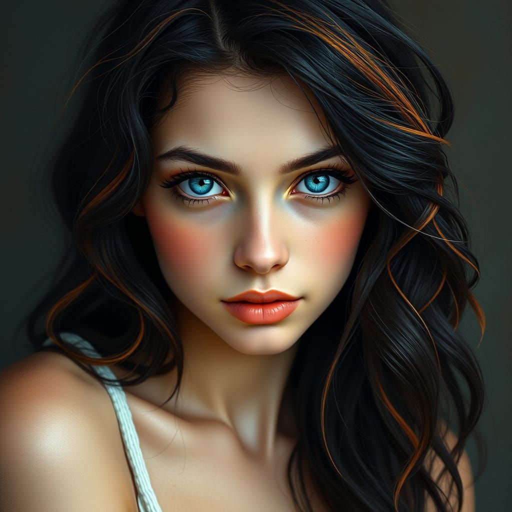 Photorealistic Portrait of a Young Woman in Art Nouveau Styl...