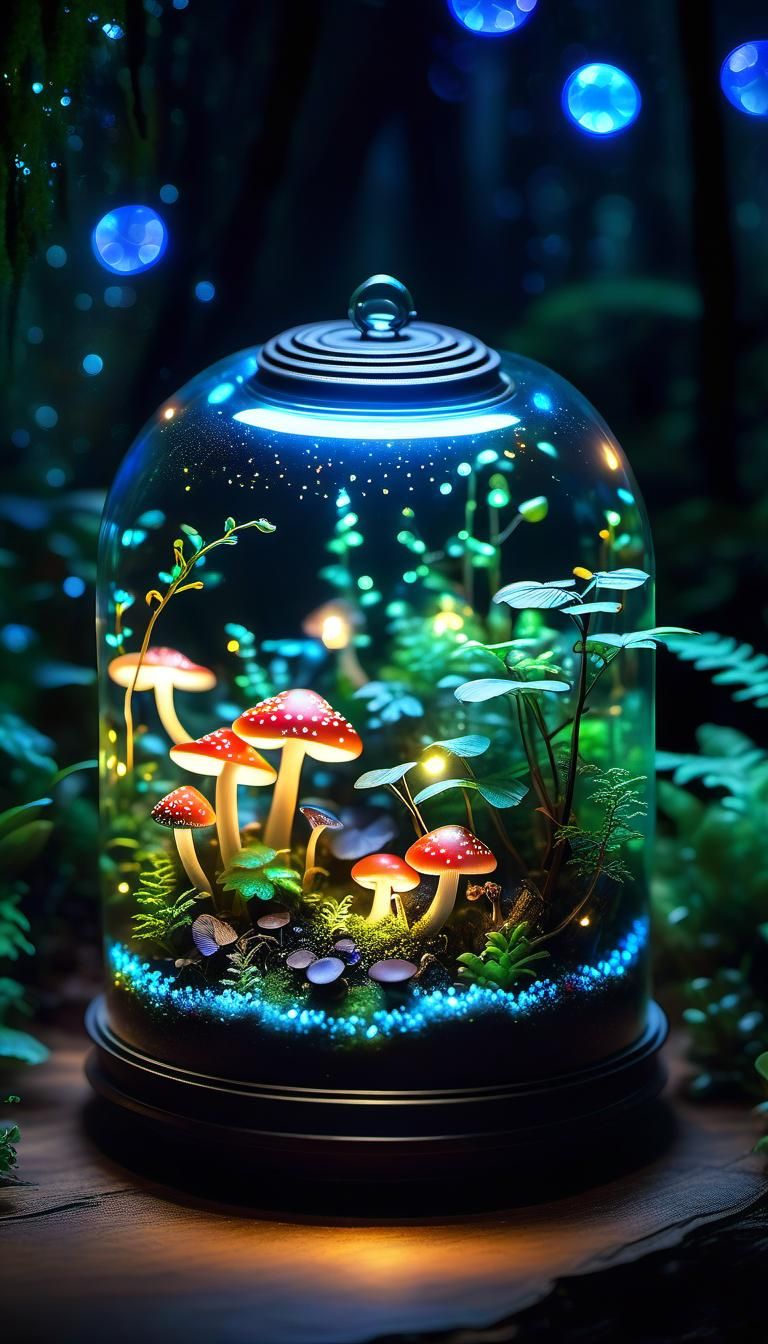 Glowing Night Forest Terrarium in Fantasy Style