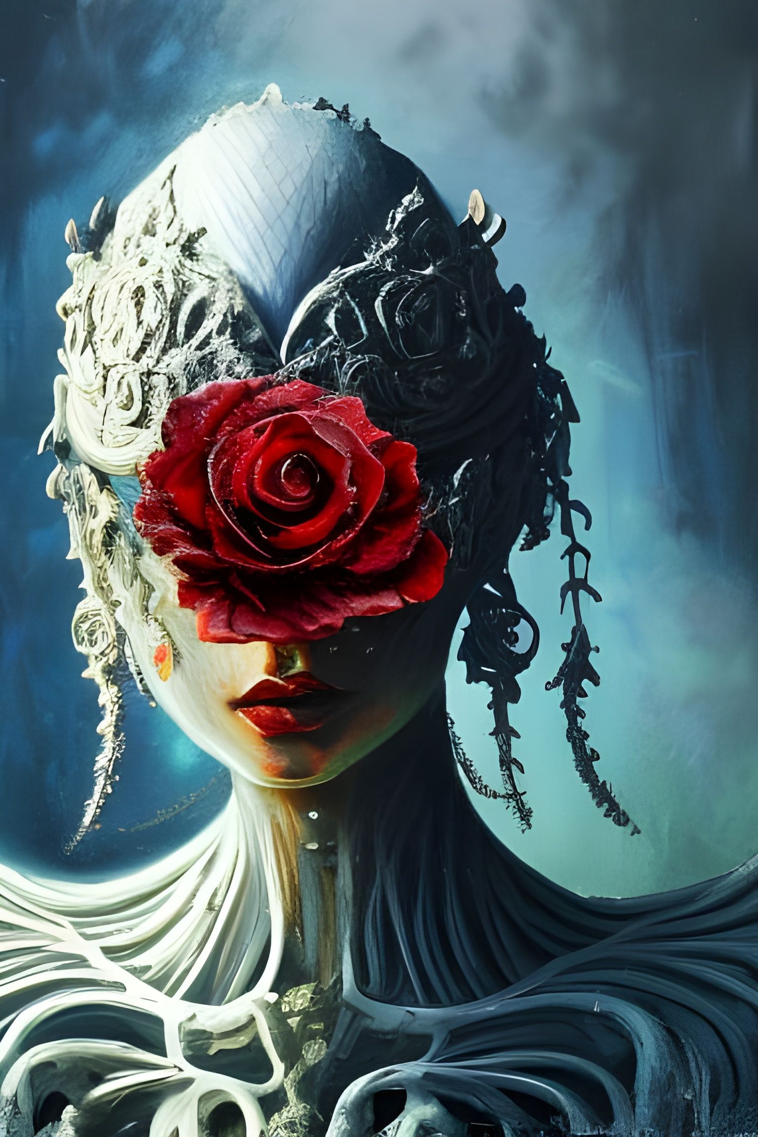 Cyberpunk Rose in Post-Apocalyptic Ruins: Detailed Matte Pai...