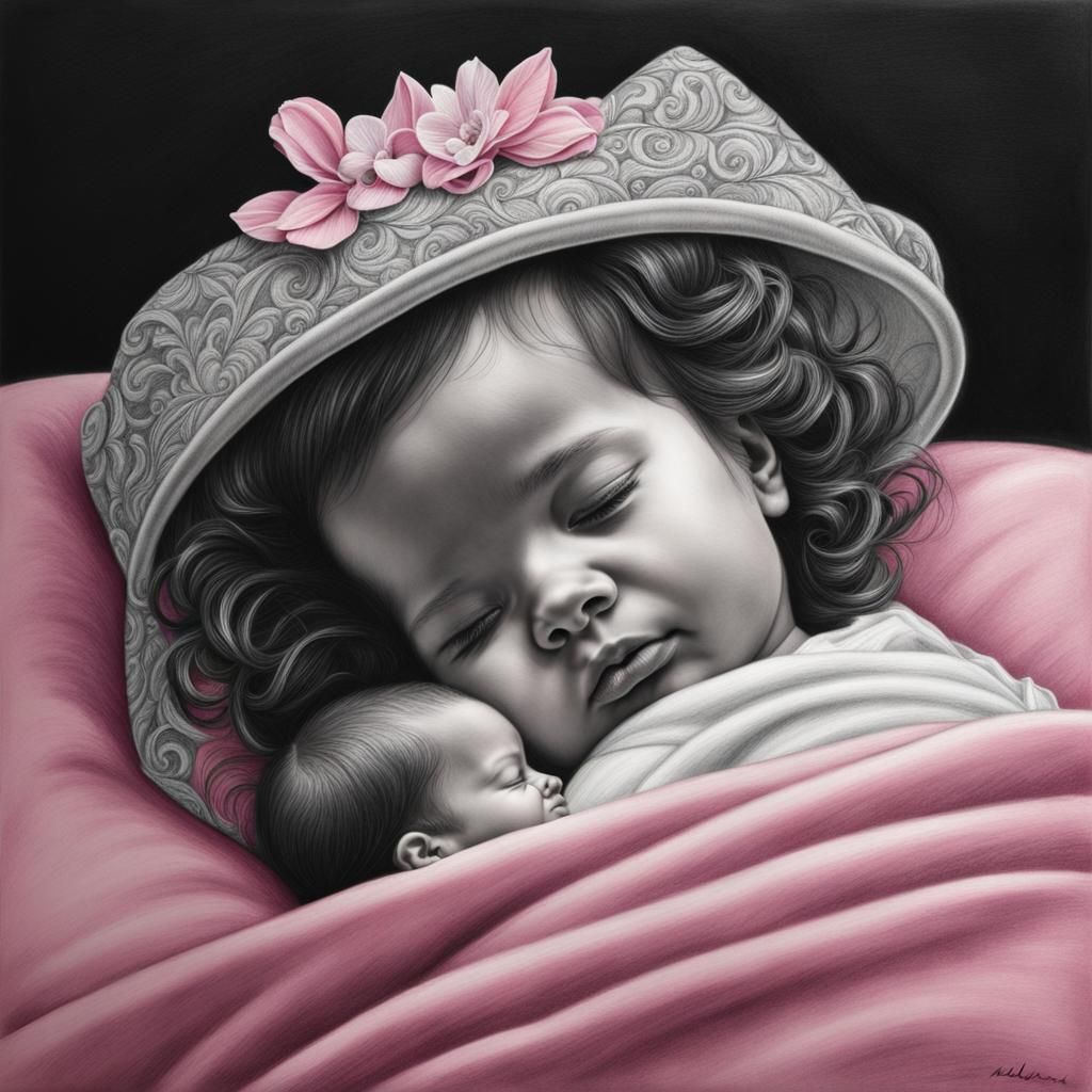 New Mother and Child: Photorealistic Pencil Portrait