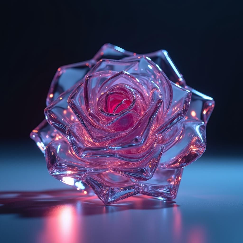 Hyperrealistic Sapphire Glass Rose in Concept Art Style