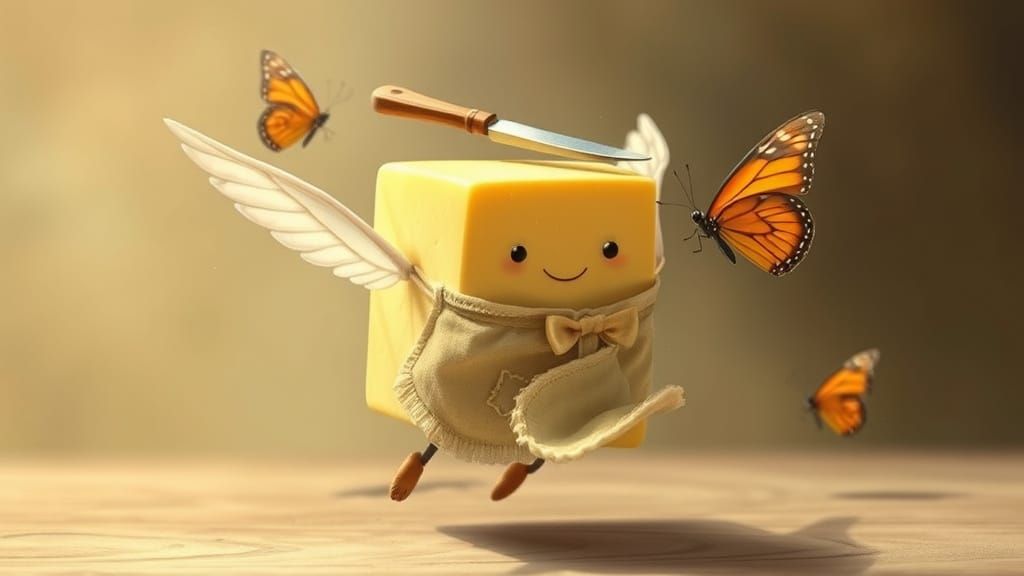 Flying Butter Block with Butterfly in Whimsical Style