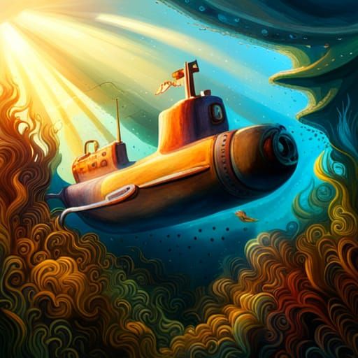 Fantastical Submarine Exploring the Seven Seas in Splash Art