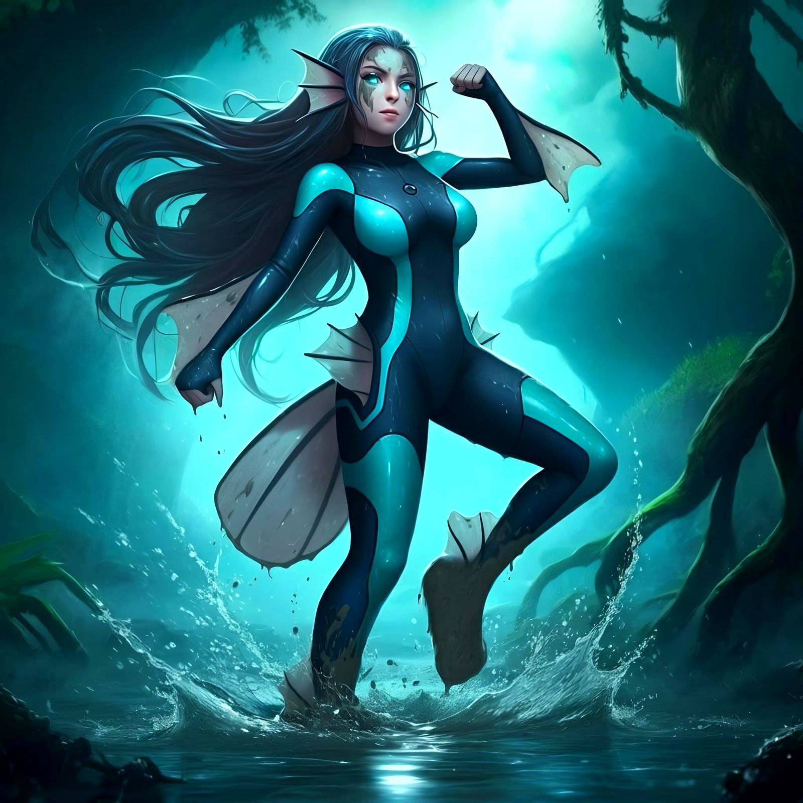 Marshtomp Pokemon Girl Hybrid in Action Scene