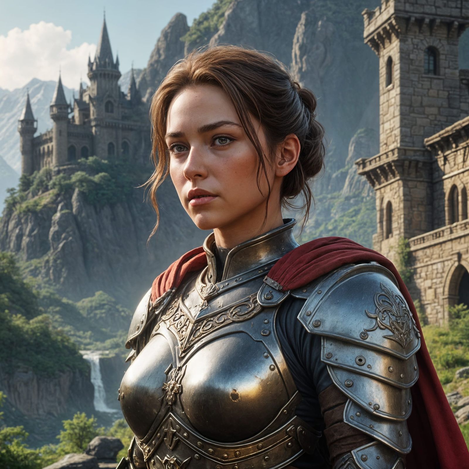 Regal Knight in Majestic Armor Outside Castle Walls