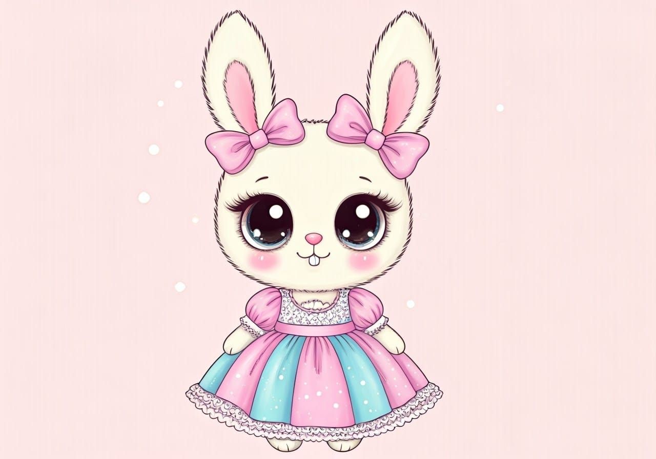 Cute Bunny in Princess Dress with Bows
