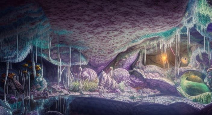 Mystical Crystal Cavern in Dark Fantasy Style