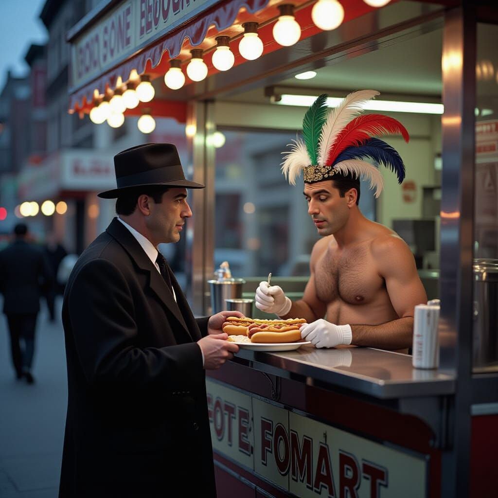 Humphrey Bogart in Mankini at Hot Dog Stand