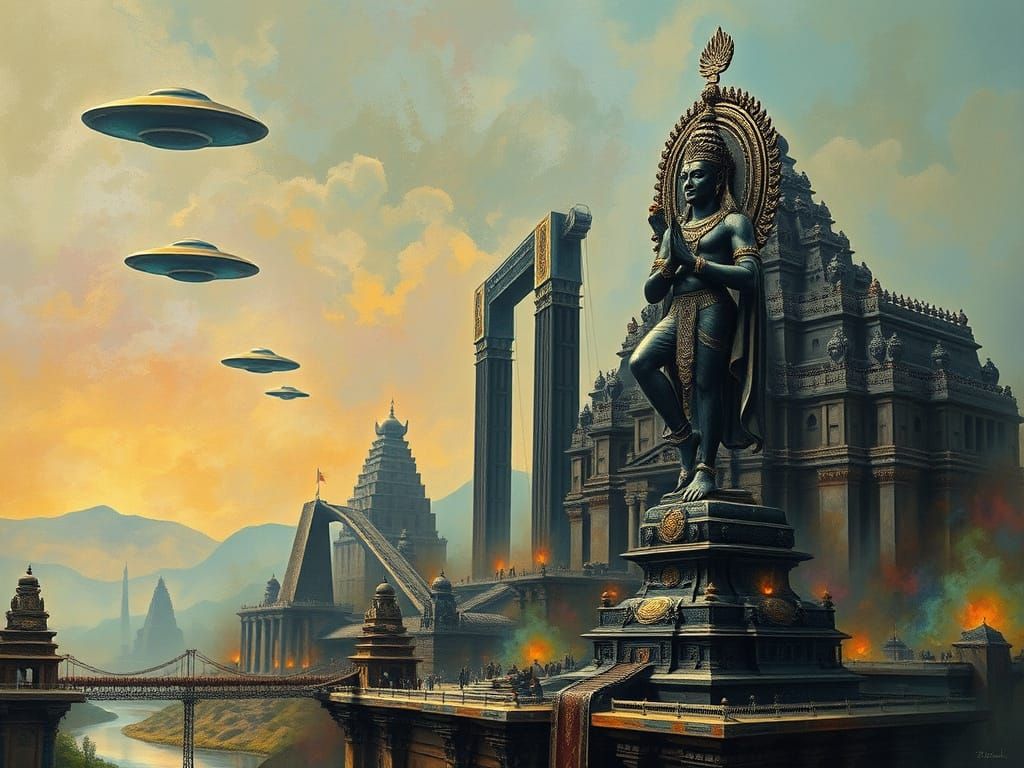 Cyberpunk Hindu Temple Complex in a Melting Metropolis