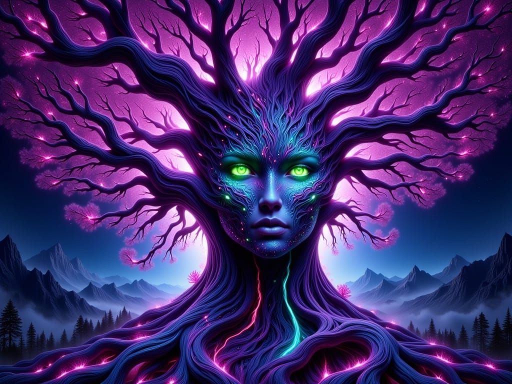 Majestic Tree Ent in Vibrant Purple Flames