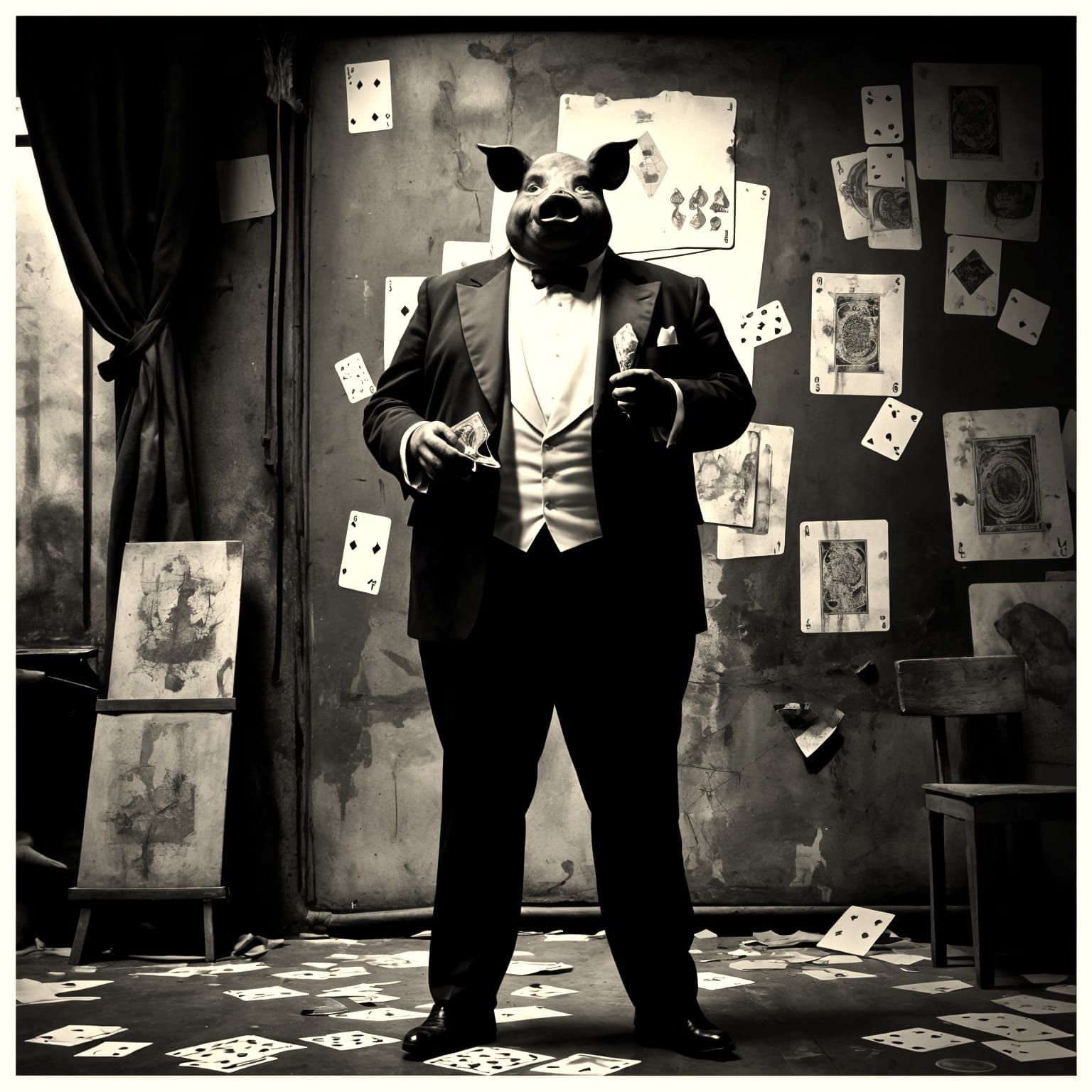 Melancholy Pig-Man Cabaret Singer in Expressionist Street Ar...