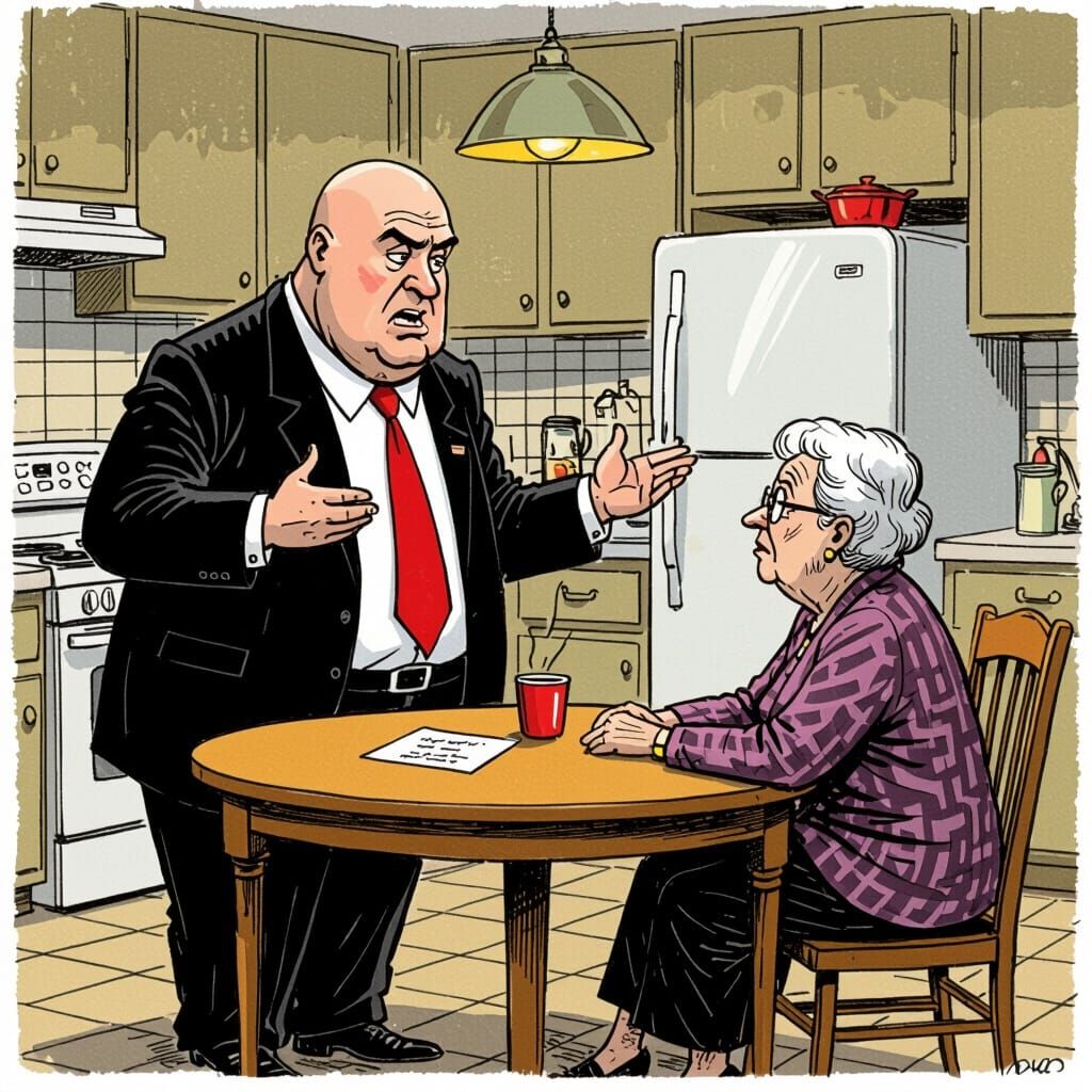 Lawyer Arguing with Mother: Noir Caricature