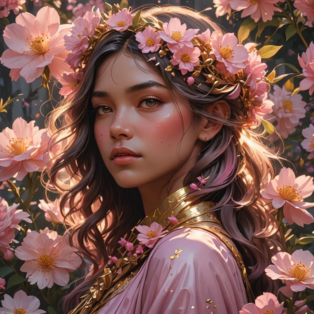 Golden Hour Pink Flowers in Dynamic Lighting