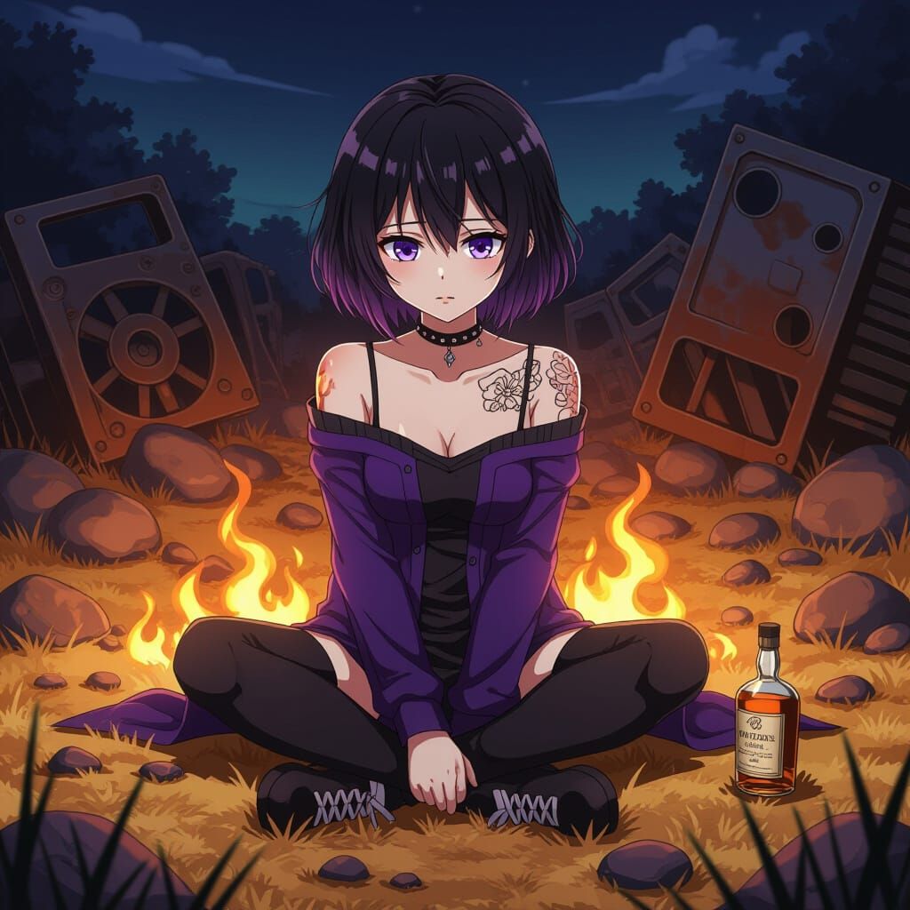 Anime Emo Girl in a Post-Apocalyptic Landscape