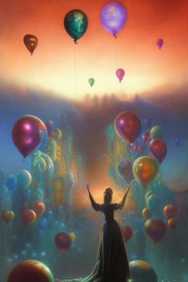 Woman with Balloons: Hyperdetailed Volumetric Lighting