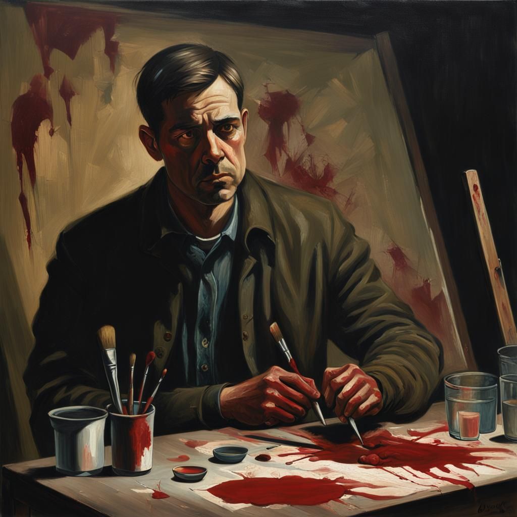 Intense Portrait Painted in Blood