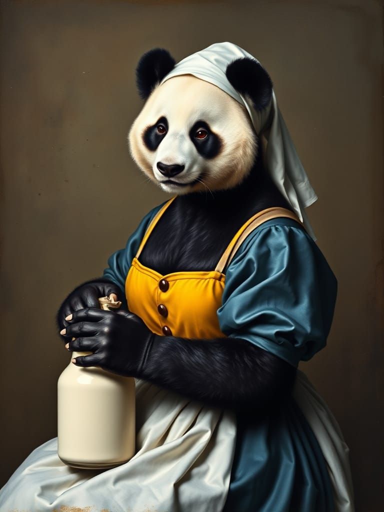 Panda Milkmaid in Blue and Yellow