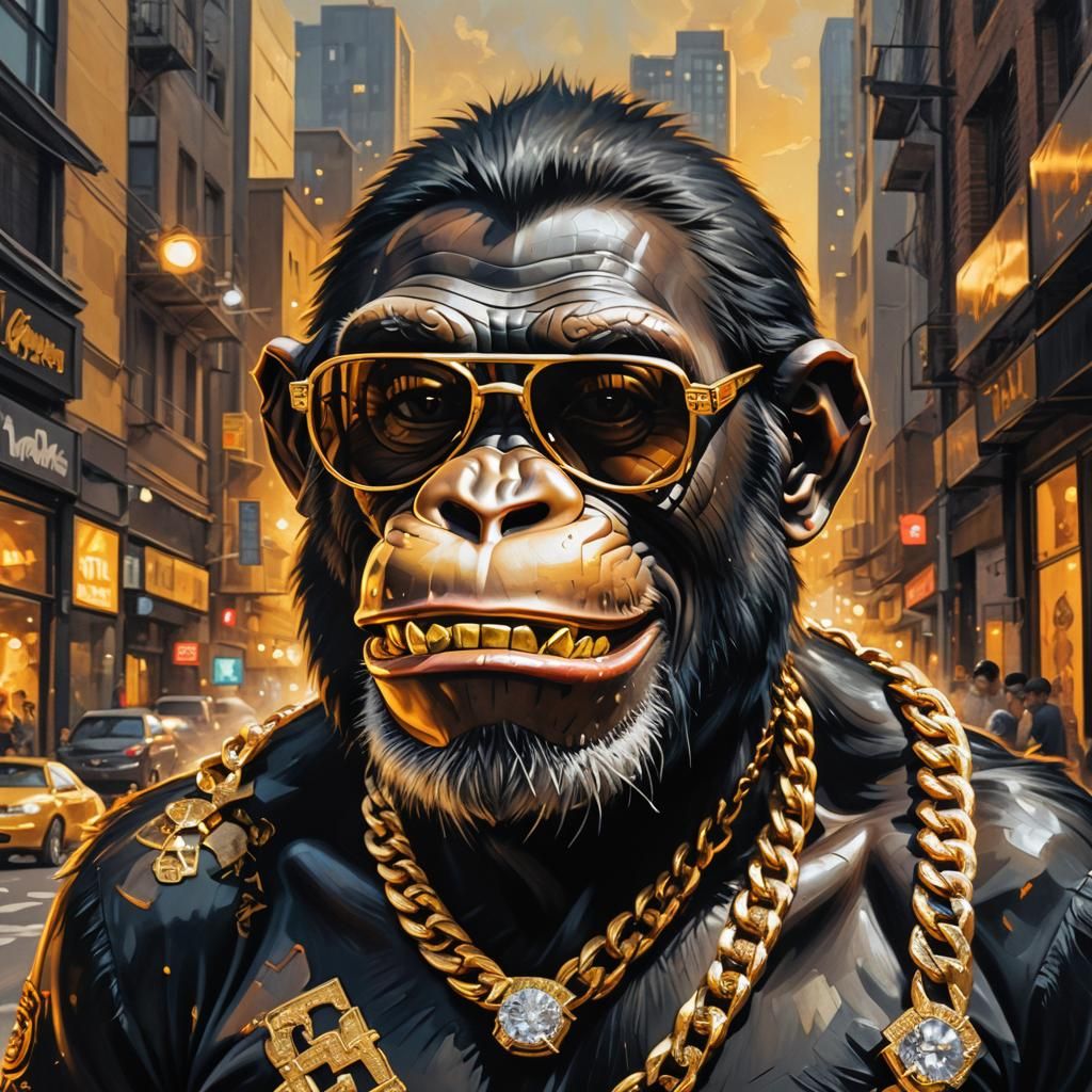 Cartoon Chimp Portrait in Street Art Style