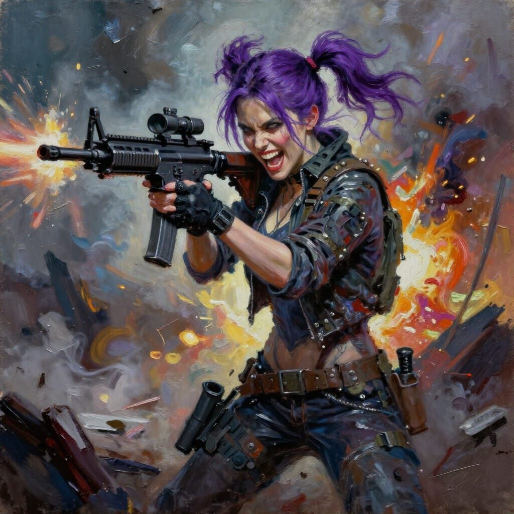 Post-Apocalyptic Warrior Laughing in Combat