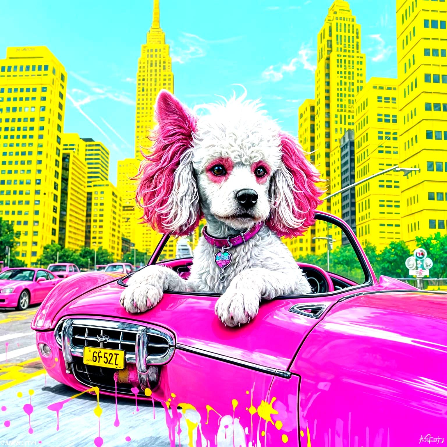 Poodle Drives Pink Corvette: Graffiti Art