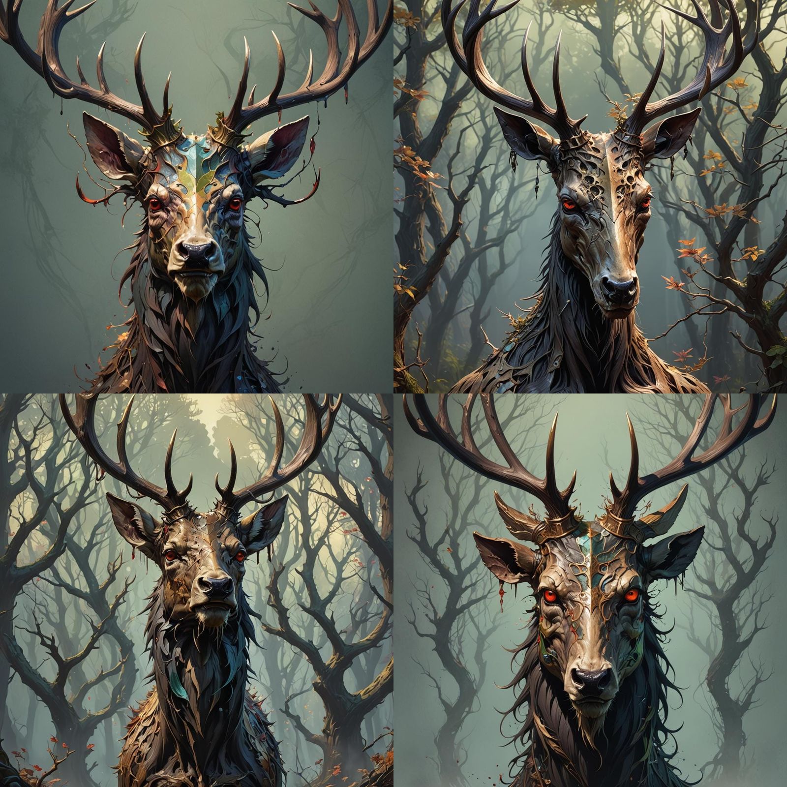 Demonic Skullhead Stag Deer Portrait in Hyperdetailed Style