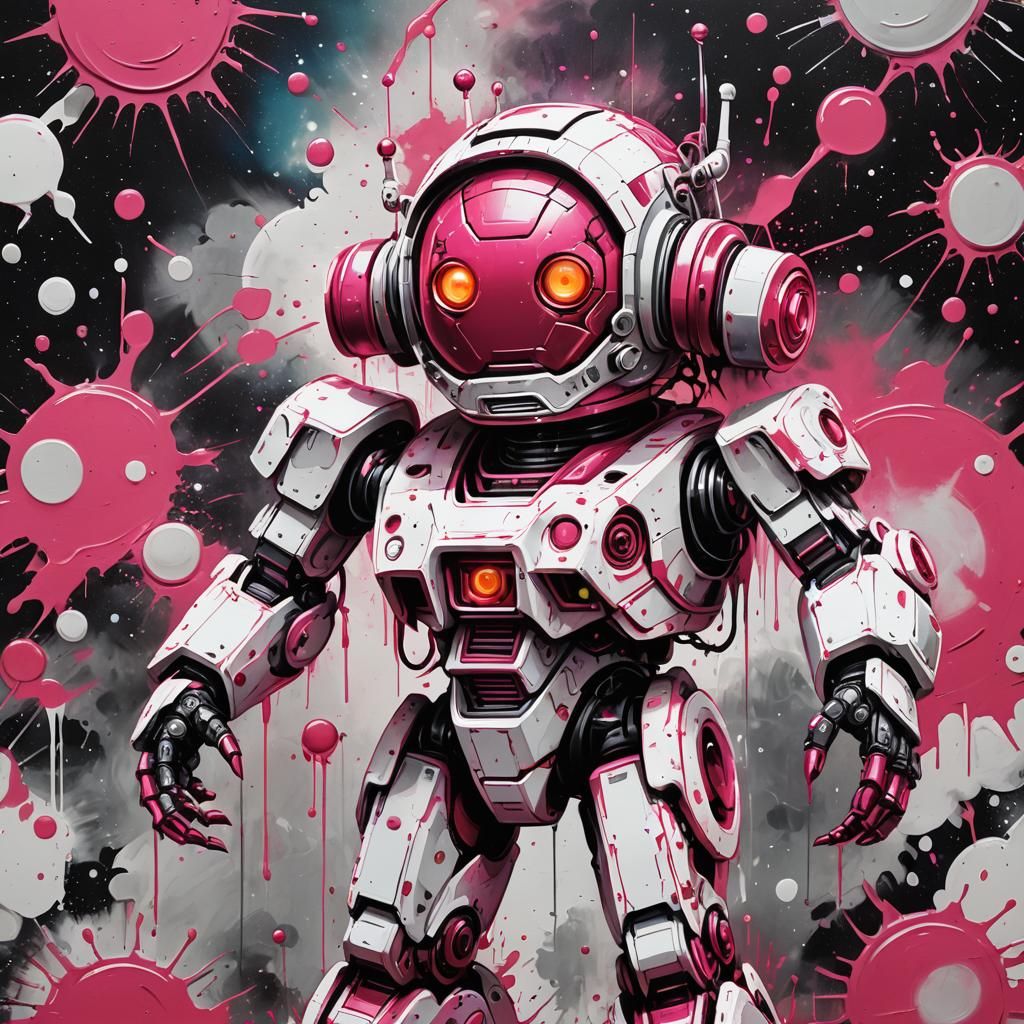 Outer Space Robot with Red Sun: Graffiti Art