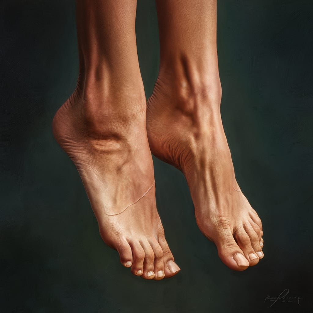 Hyper-Realistic Bare Feet Suspended in Air: Matte Painting