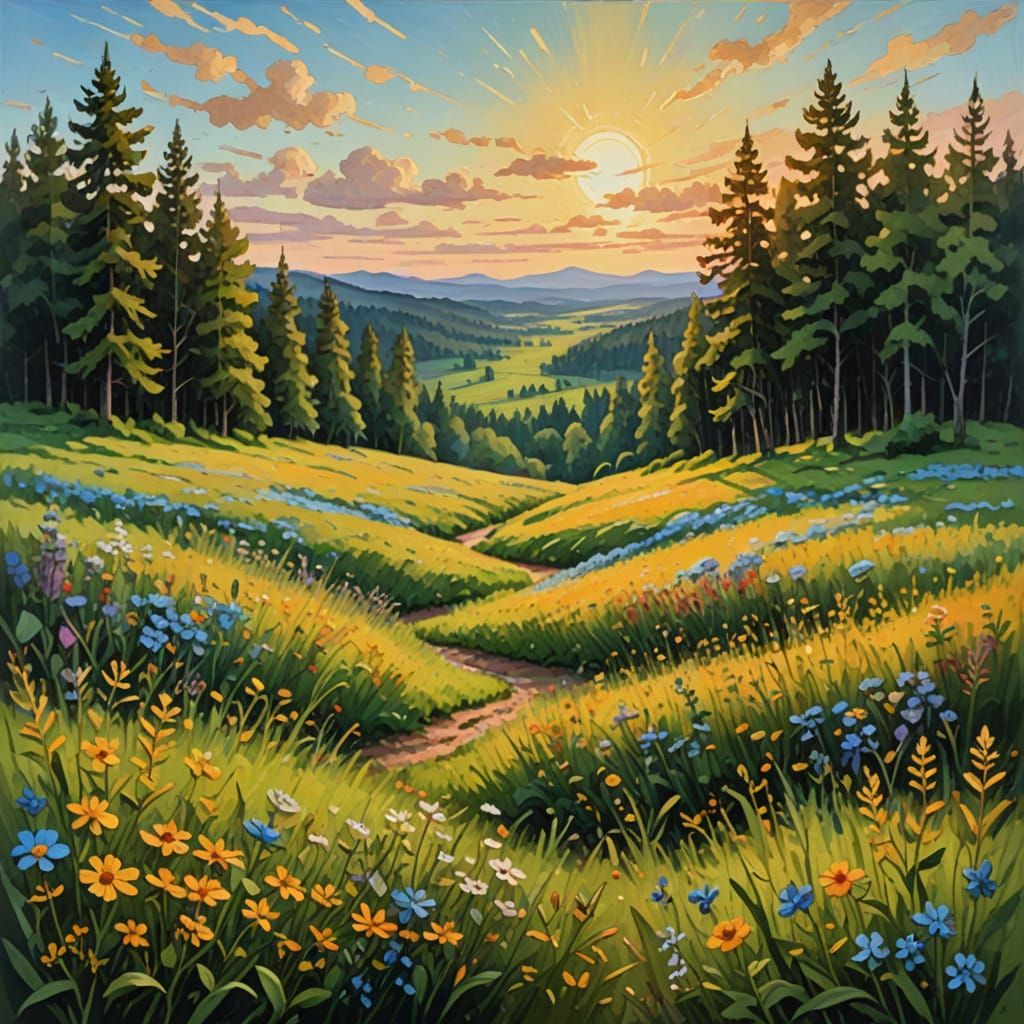 Gouache Meadow Masterpiece with Wild Flowers