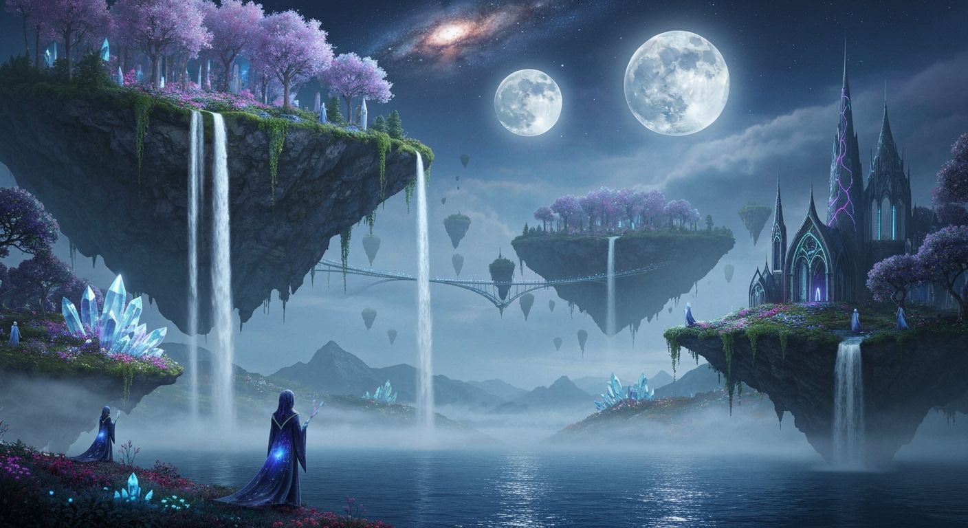 Surreal Dream Realm with Floating Islands and Cosmic Archite...