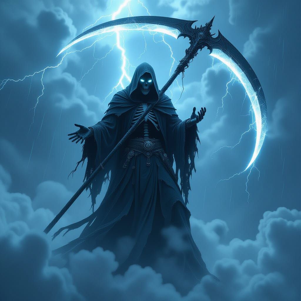 Electric Grim Reaper in Stormy Landscape