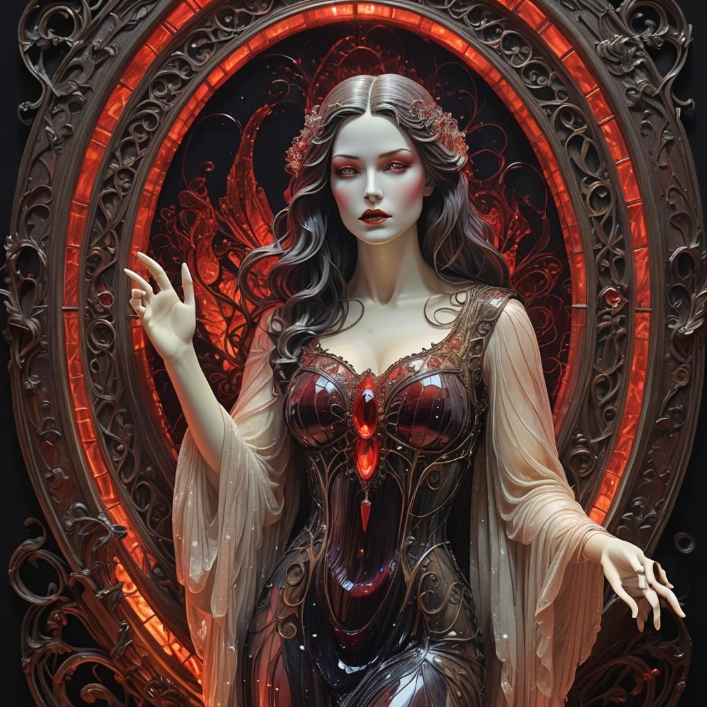 Diabolical Vampire Figure in Art Nouveau Frame
