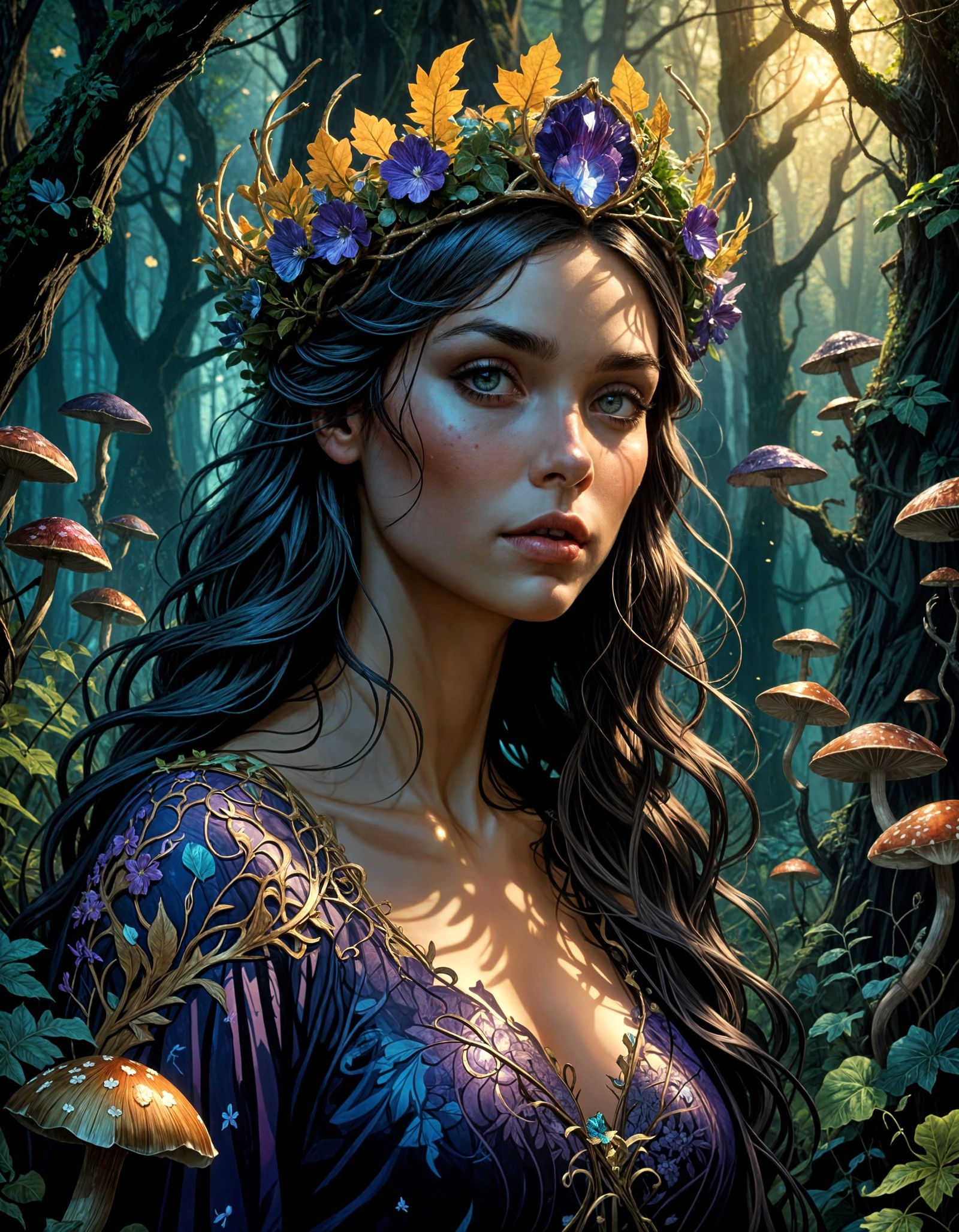 Enchanted Woodland Goddess in Dark Fantasy Art