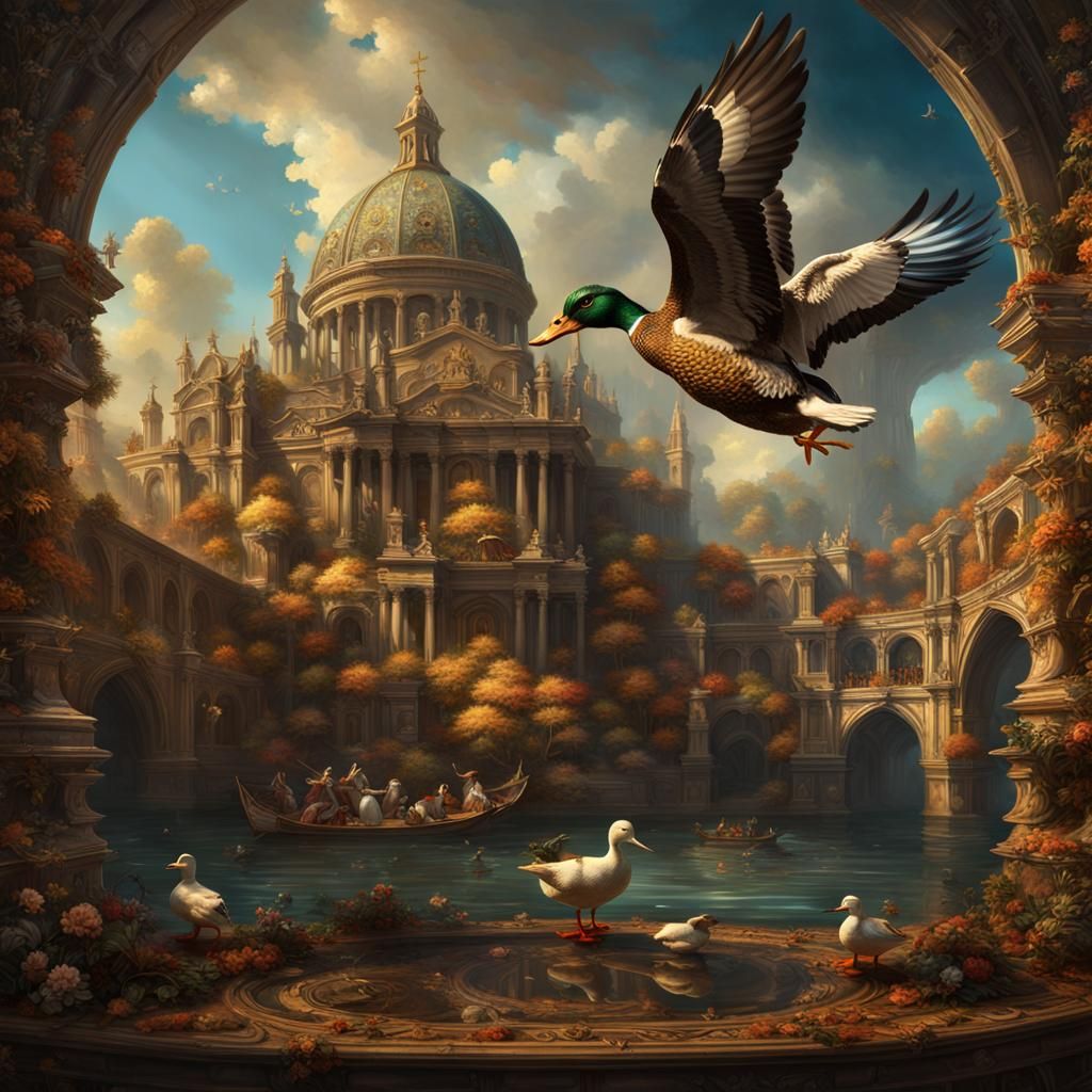 Renaissance Duck King: Detailed Fantasy Art