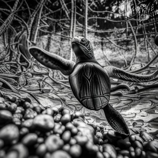 Sea Turtle in Mangrove Forest: Hyperrealistic 64 Megapixel