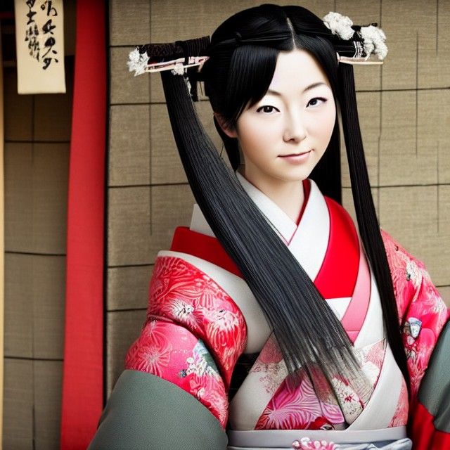 Beautiful Japanese Woman in Medieval Town: Hyperrealistic Po...