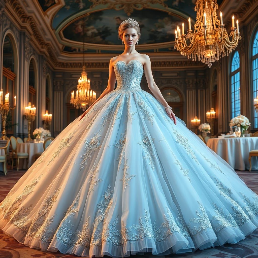 Cinderella Ballgown in Soft Blue and Silver