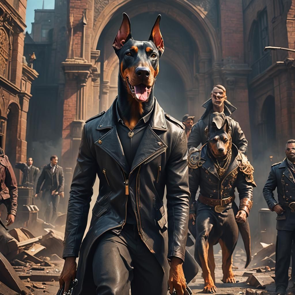 Doberman Gentleman in Detailed Matte Painting