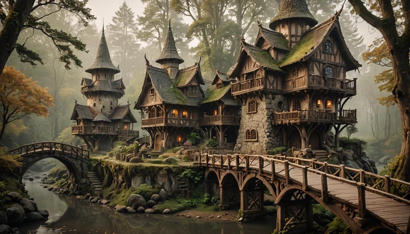 Enchanted Elven House in Misty Forest, Fine-Art Photography