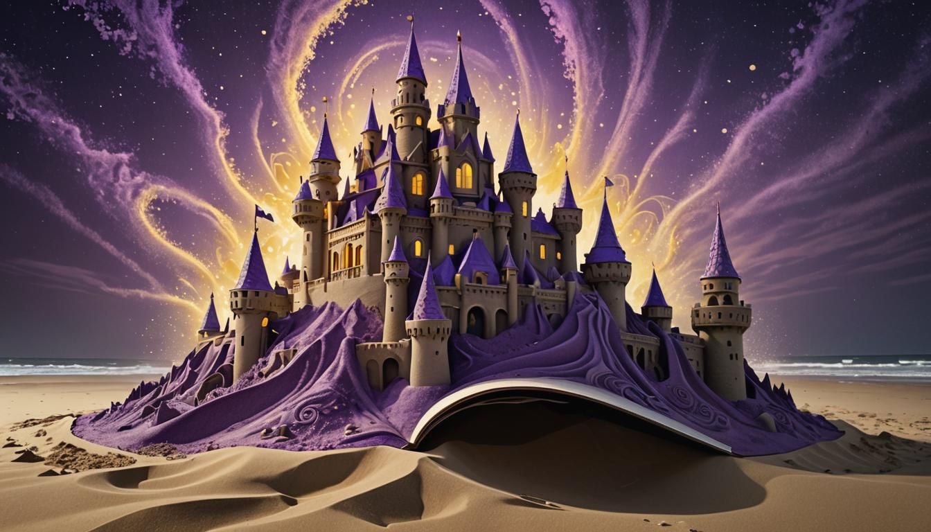 Surreal Sandcastle Book in Snowy Street, Digital Art