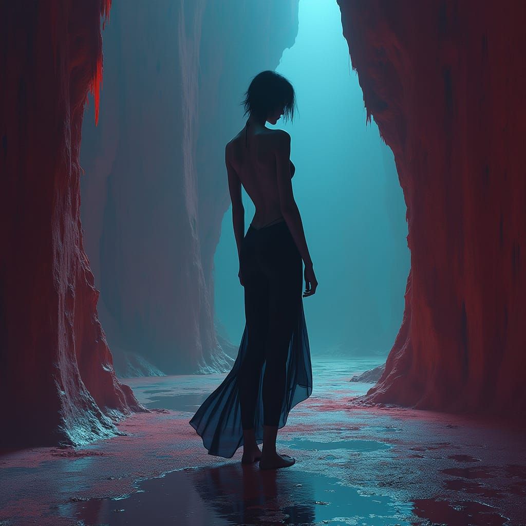 Abstract Surreal Figure in a Melting Cityscape