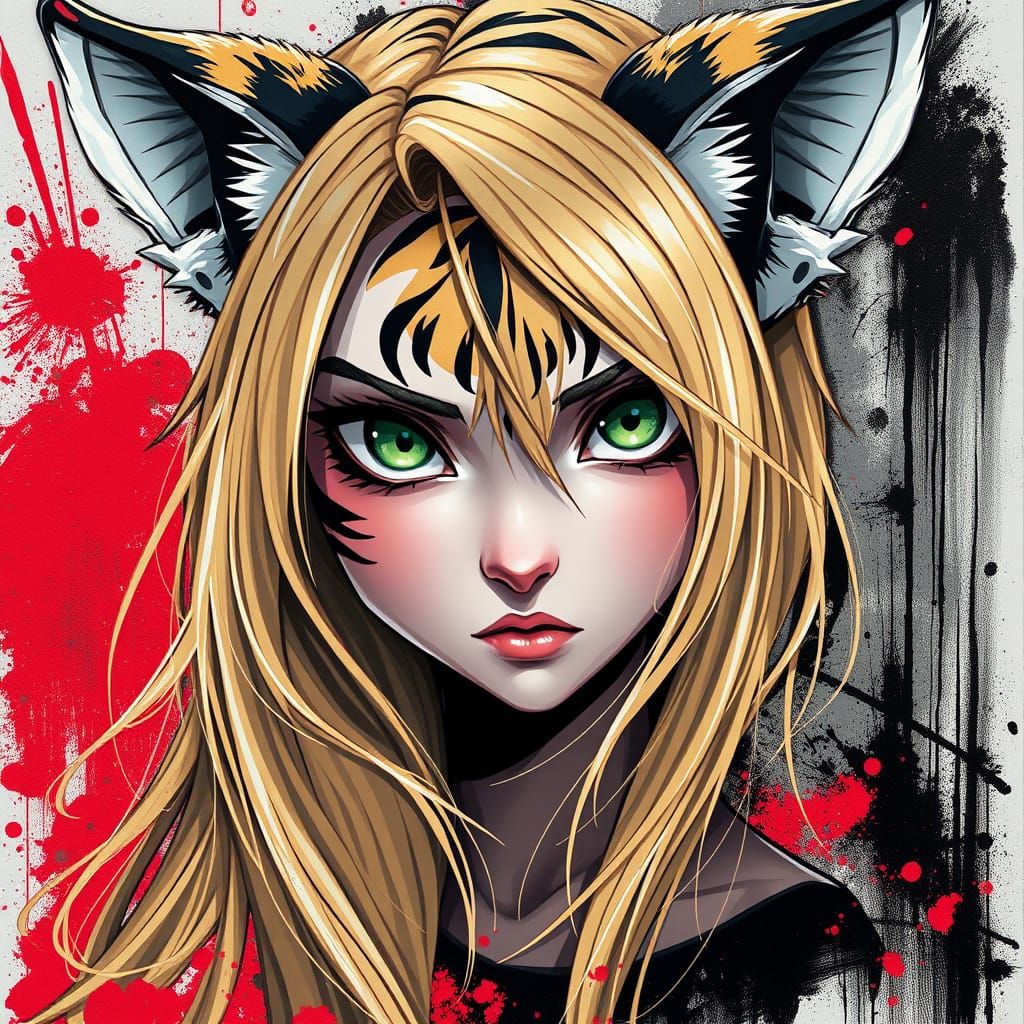 Cyberpunk Tiger Girl with Fierce Anime Eyes