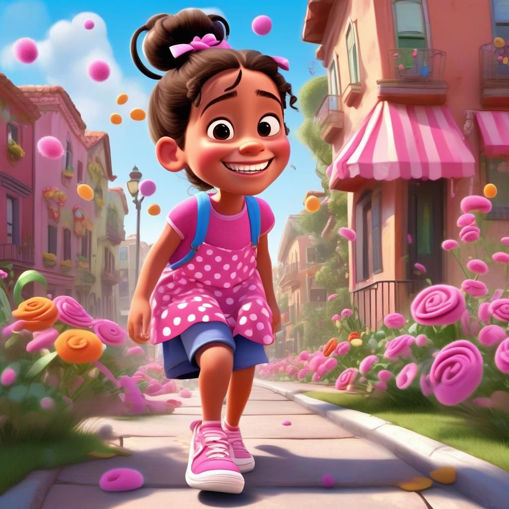 Pixar-Style Little Girl with Polka Dot Ribbons