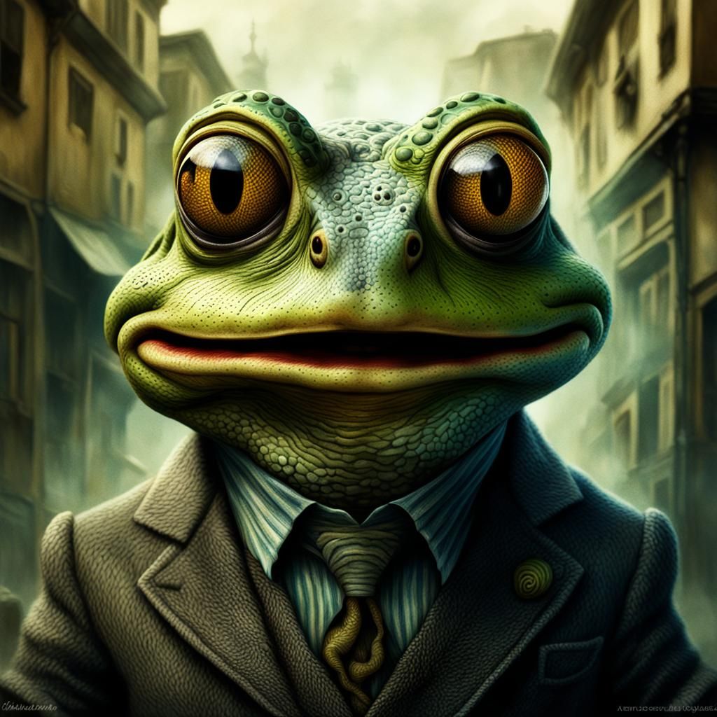 Bizarre Mutant Frog Face in Retro Sci-Fi Style