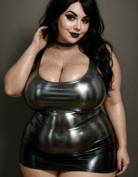 Glitter Goth Woman in Liquid Metal Outfit