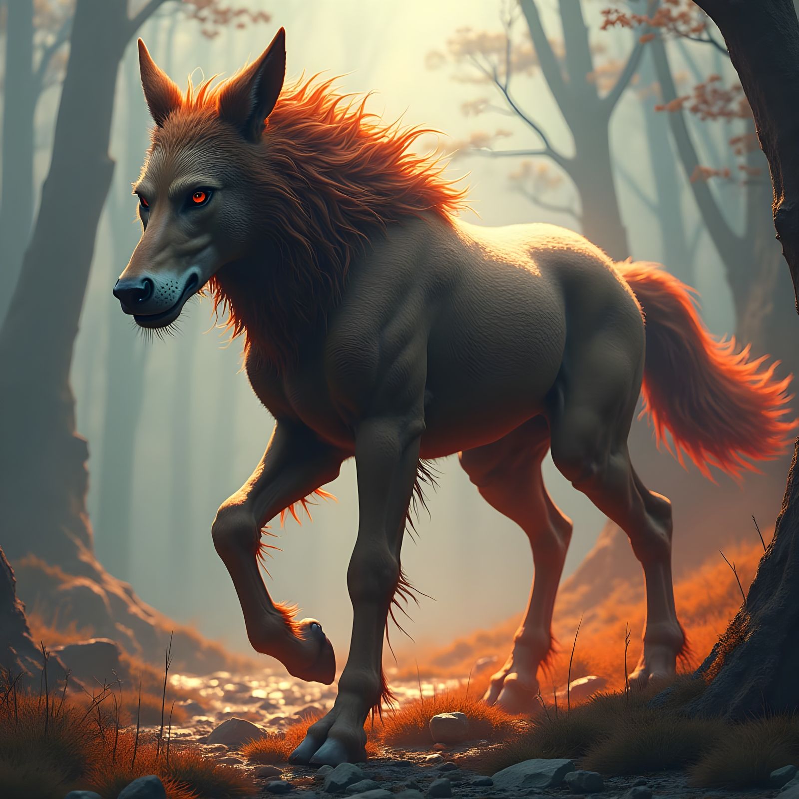 Wolf-Horse Hybrid Creature in Detailed Matte Painting