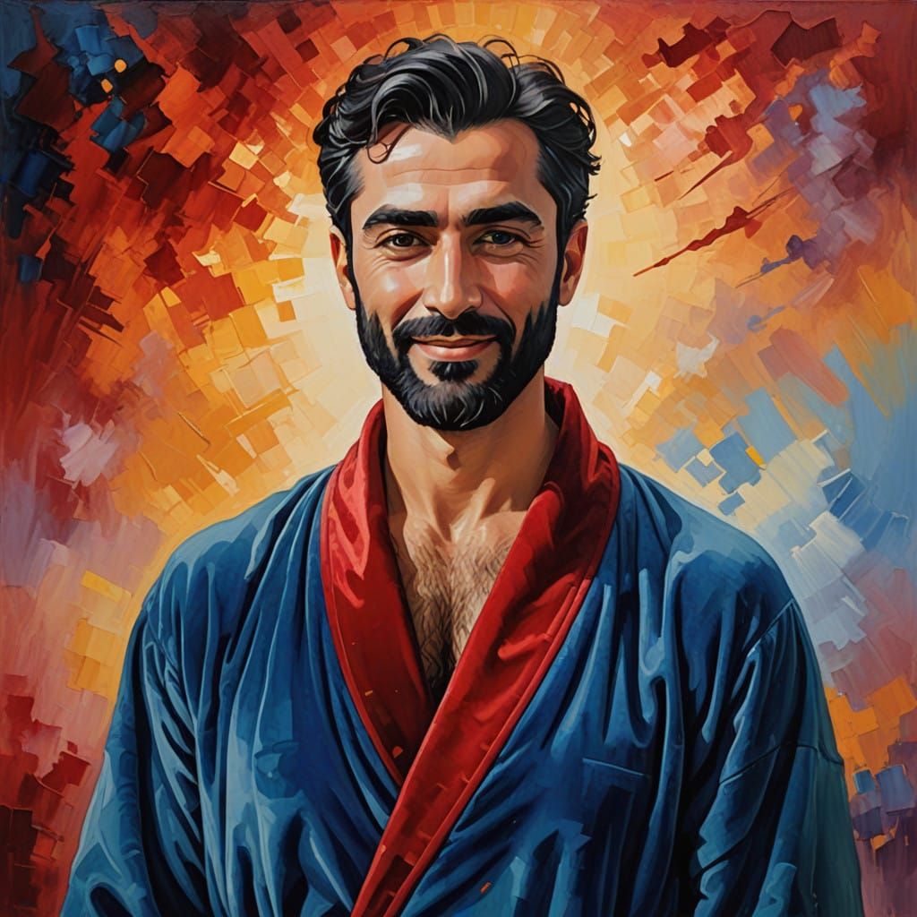 A Handsome Hirsute Man in Velvet Robe