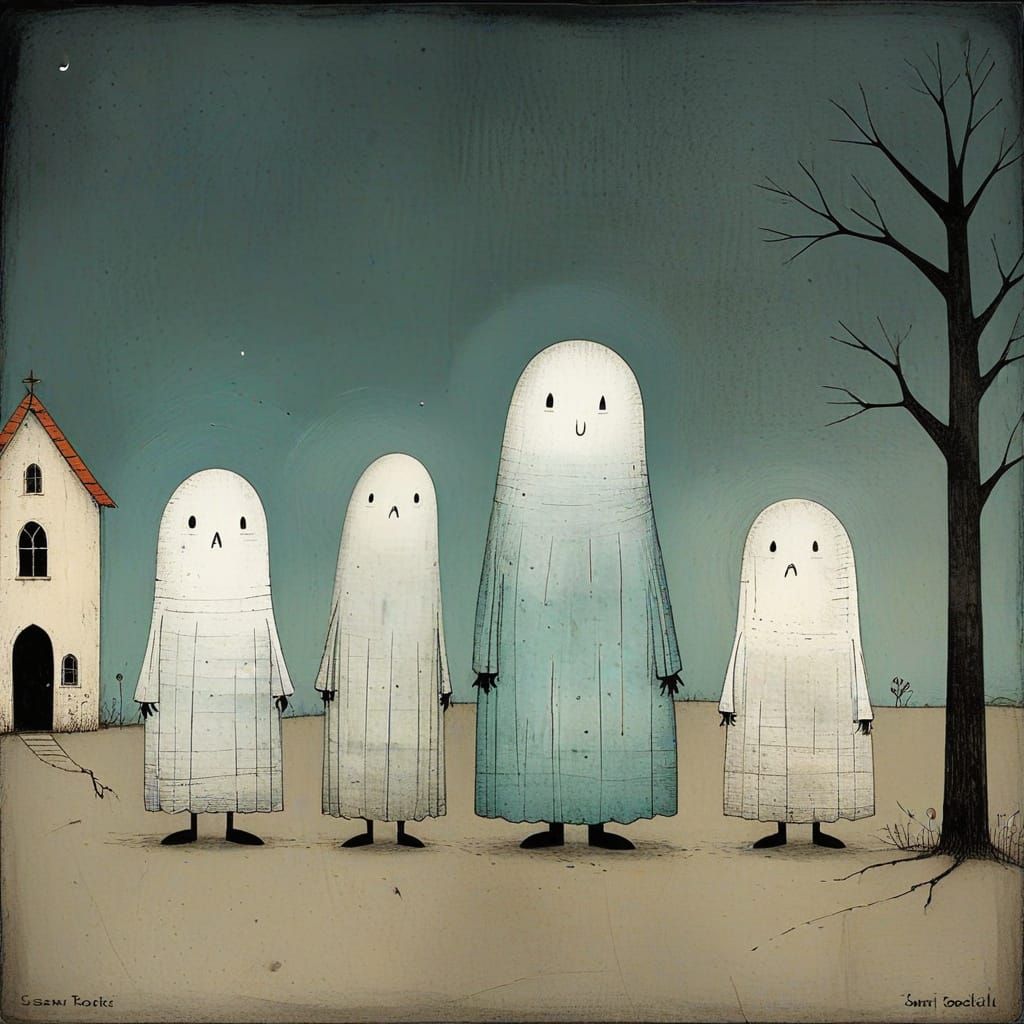 Whimsical Transparent Ghosts in Minimalist Poetic Style