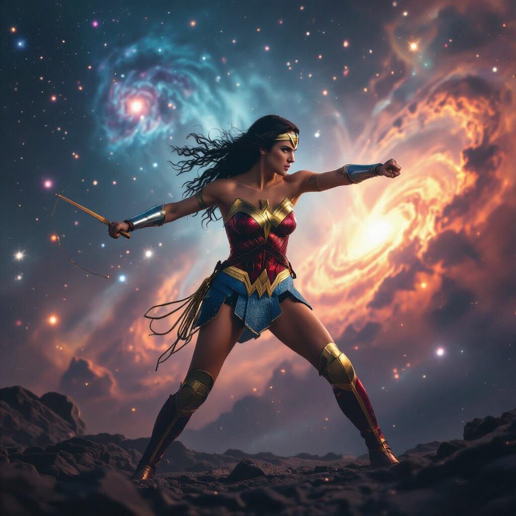Wonder Woman in Cosmic Nebula, Cinematic Film Still